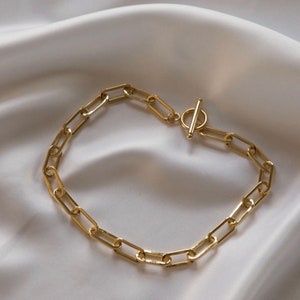 Gouden dikke roestvrijstalen ketting (de Lux-ketting), dikke ketting, paperclipketting, gelaagde ketting, ketting met knevelsluiting, eenvoudige ketting