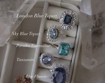 Deep Blue Crystal Rings – Sterling Silver Adjustable Rings with Blue Topaz, Paraiba Tourmaline, Tanzanite & Fluorite – One of a Kind Ring