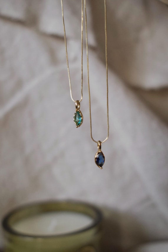 Dainty Gold Filled Necklace | Sapphire or Aquamarine | Ocean Inspired Minimal Jewelry | Sea Blue Teardrop Gemstone Pendant | Minimalist