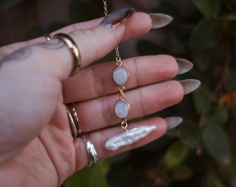 Boho jewelry, Crystal jewelry, Freshwater Pearl, Moonstone jewelry, Gold-Filled Jewelry, Layering Necklace, Crystal Necklace, Gifts for Her
