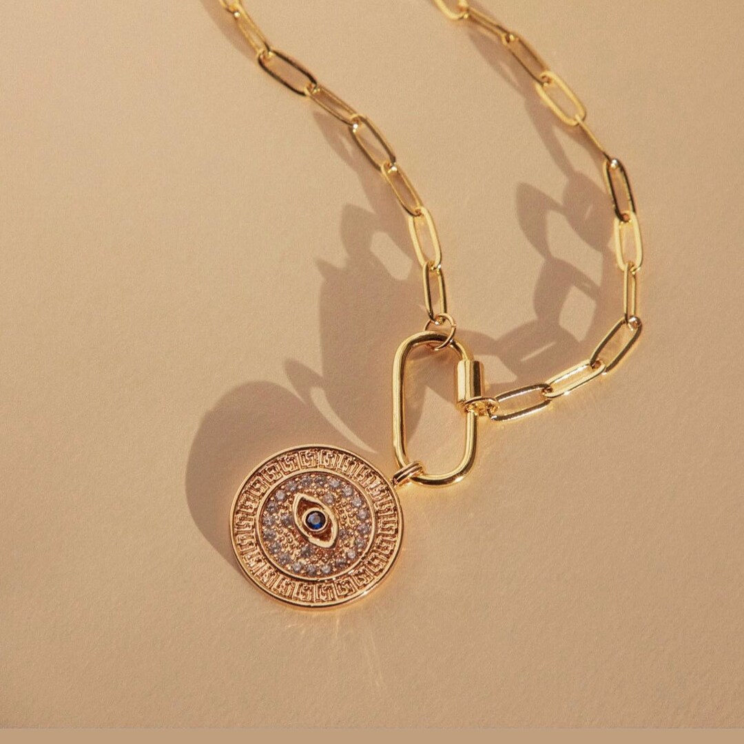 14K Gold Diamond Compass Medallion Necklace 14K Yellow Gold / 14''-16'' Adjustable (Choker Length) +$10.00