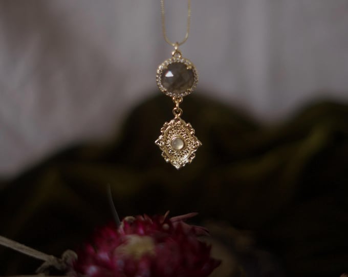 OFFICIALLY LICENSED Haunting Adeline Jewelry, Gold-Filled Labradorite Necklace, Dark Romace Jewelry, Gothic Jewelry, HD Carlton