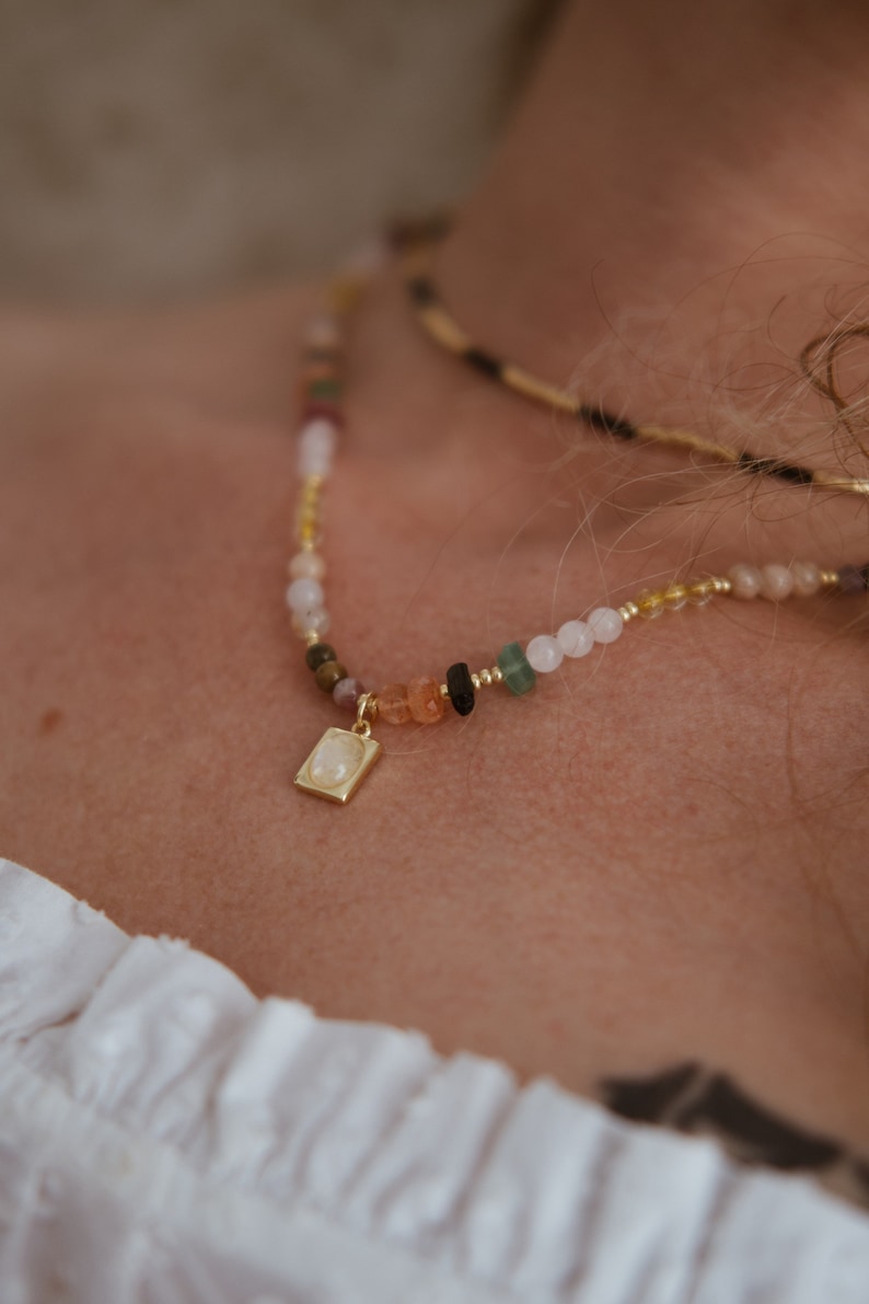 Beaded Gemstone Charm Necklace the Gemstone Rainbow Crystal Etsy