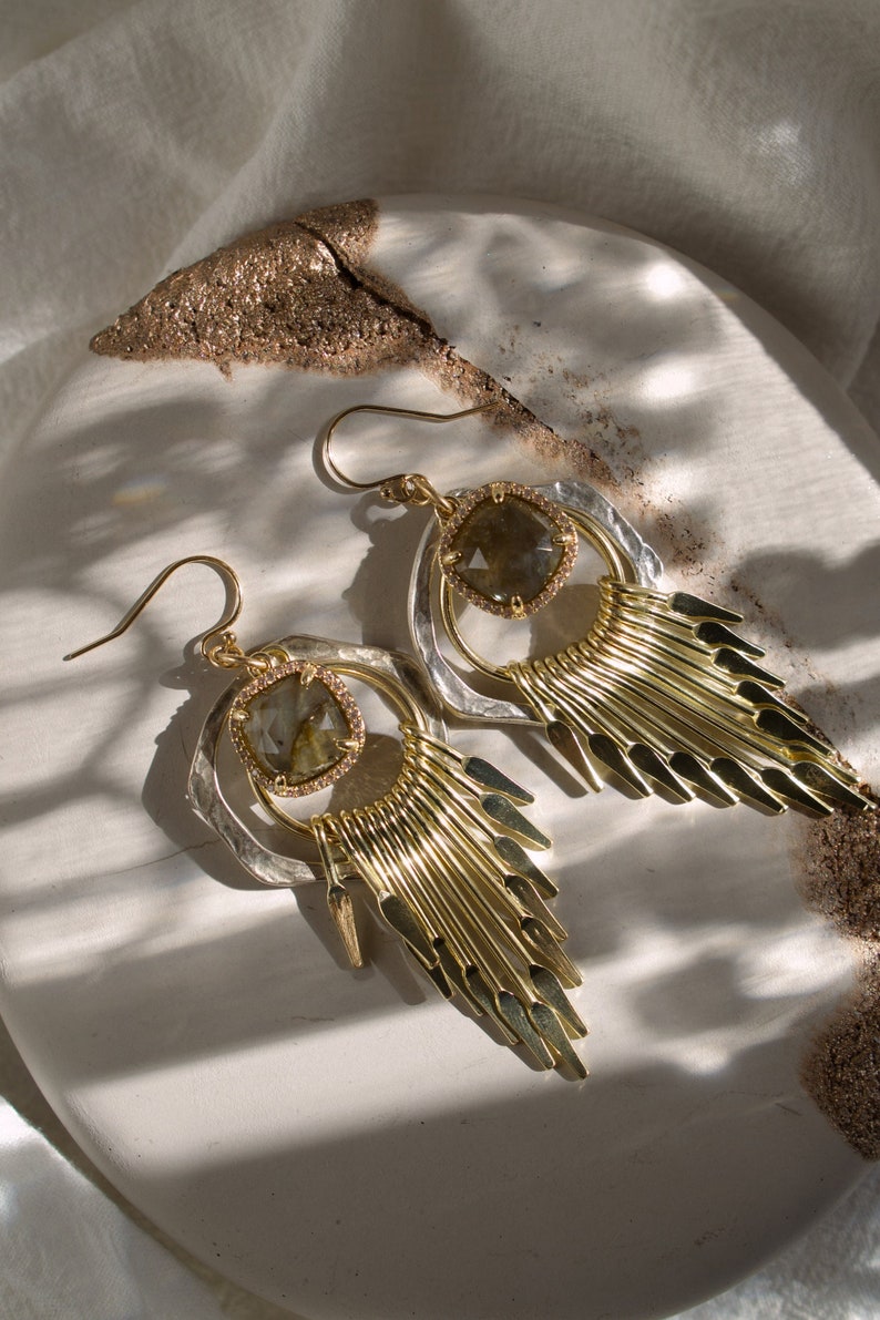 Boho Style Earrings, Dangle Earrings, Labradorite Jewelry, Gold Filled Earrings, Crystal Jewelry, Boho Style, Dainty Earrings, Non Tarnish image 1