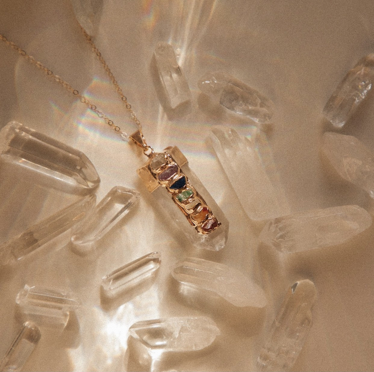 14K Gold filled Chakra Quartz Charm Necklace the Chakra Cleanser