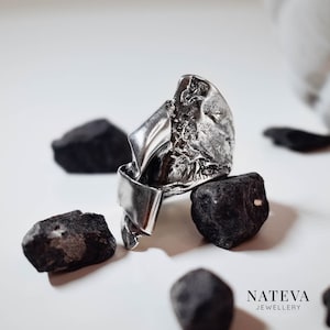 Anillo abstracto de plata 925, anillo de plata hecho a mano, anillo ajustable, anillo de plata de arte ondulado, regalo para ella