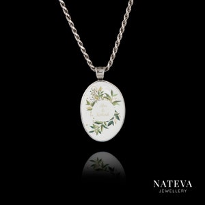Wedding Anniversary Pendant, Couple Names Oval Pendant, Solid Silver 925 Personalized Ceramic Stone Necklace
