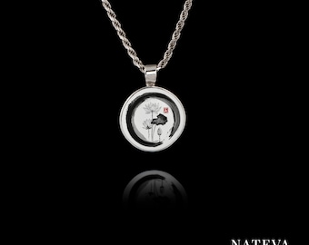 Colgante circular Enso con flores japonesas, collar personalizado de plata maciza 925 con piedra cerámica