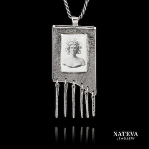 Medusa Handmade Drops Pendant, Solid Silver 925 Personalized Ceramic Stone Necklace, Unique Charm
