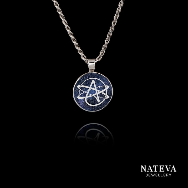 Collier symbole atome athée, bijoux d'athéisme, pendentif athée, cadeaux pour homme, collier de pierre en céramique personnalisé, breloque unique