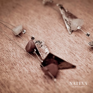 Silver 925 Triangles Drop Earrings with Colorful Crystals