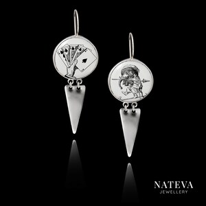 Sterling 925 Silver &quot;Circus&quot; Circle Earrings with a Dangled Triangle