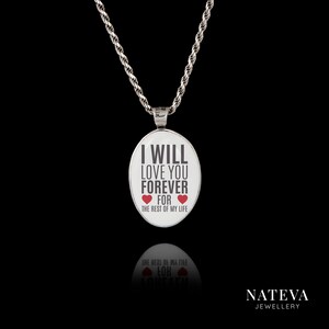 Colgante ovalado de cita de amor, collar de piedra de cerámica personalizado de plata maciza 925