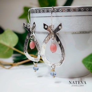 Silver 925 Fish Drop Earrings with Coral and Crystal Pearls