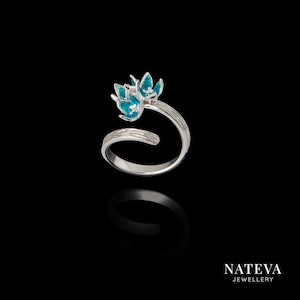 Bague spirale en argent 925 avec fleurs émaillées