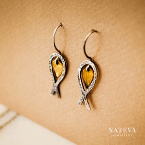 Silver 925 Fish Drop Earrings with Gold Plated Brass, Handmade Antique Jewelry, Gift for Her