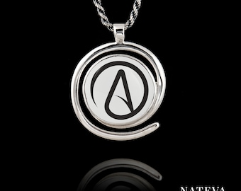 Colgante de símbolo ateo, joyería de símbolo no creyente, collar de piedra de cerámica personalizado de plata maciza 925
