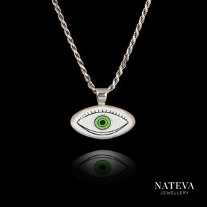 Evil Eye Pendant, Solid Silver 925 Personalized Ceramic Stone Necklace, Unique Charm