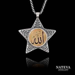 Allah Pendant, Muslim Symbol Pendant, Silver 925 Personalized Ceramic Stone, Unique Charm