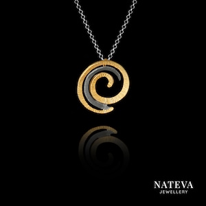 Oxidized and Gold Plated Silver 925 Spiral Pendant