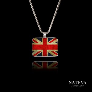 Great Britain Flag Pendant,  Custom Photo Patriotic Pendant, Favorite Item, Solid Silver 925 Personalized Ceramic Stone Necklace