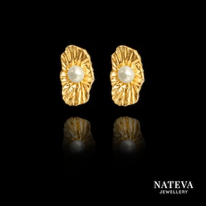 Gold Plated Silver 925 Flower Earrings with Pearl