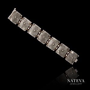 Sterling 925 Silver Link Bracelet with Garnets and Pearls