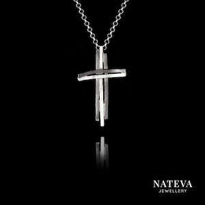 Silver 925 Cross Pendant - Oxidized textured Silver 925 Cross Pendant