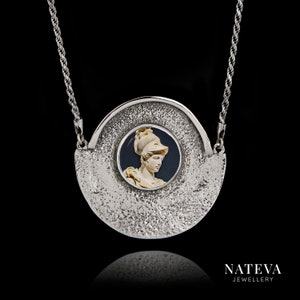 Goddess Athena Necklace, Greek Goddess Pendant, Solid Silver 925 Personalized Ceramic Stone Necklace, Unique Charm