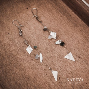 Silver 925 Triangles Drop Earrings with Colorful Crystals