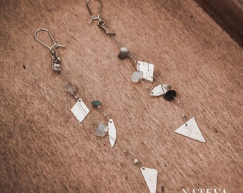 Silver 925 Triangles Drop Earrings with Colorful Crystals