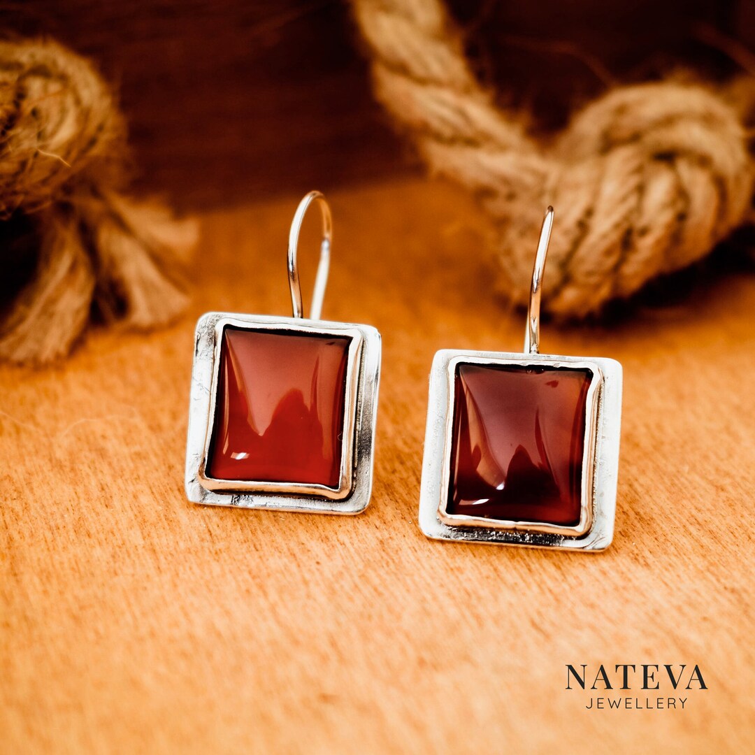 Boucles D'Oreilles Carrées Modernistes En Argent 925 Sterling - Zirconia Cubique - Clous - Occasion Vintage