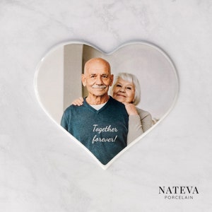 Custom Heart Shaped Ceramic Photo Plaque – Memorial Porcelain Tile for Grave or Urn | Weatherproof Cemetery Picture | Funeral Keepsake