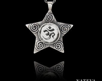 Aum Om Symbol Pendant, Sacred Spiritual Indian Symbol, Silver 925 Personalized Ceramic Stone Necklace, Unique Charm