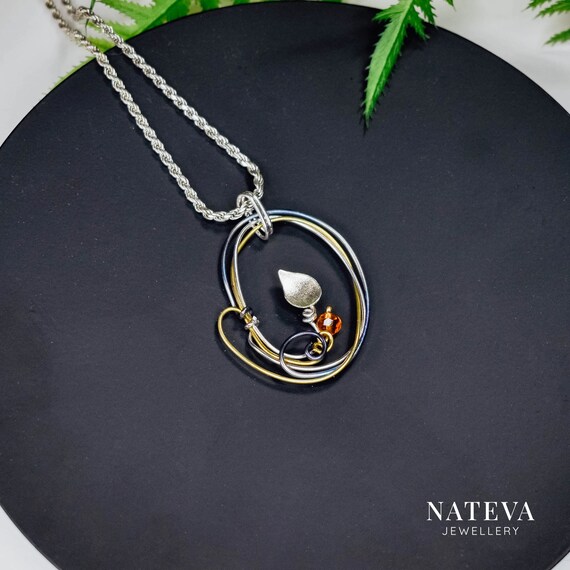 Handmade Silver 925 Leaf Pendant: Titanium & Swarovski Crystal Necklace