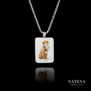Dog Lovers Custom Photo Rectangle Pendant - Personalise it - Silver 925 Jewellery