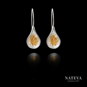Silver 925 Fig Drop Earrings with Gold Plated details