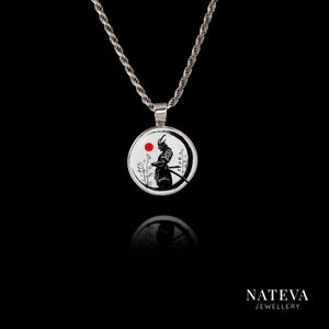 Pendentif guerrier samouraï fait main en argent 925 : collier de pierres en céramique personnalisé