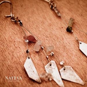 Silver 925 Triangles Drop Earrings with Colorful Crystals