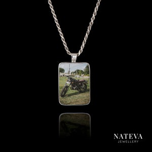 Custom Photo Pendant , Favorite Item Rectangle Pendant, Motorbike Pendant, Silver 925 Personalized Ceramic Stone Necklace