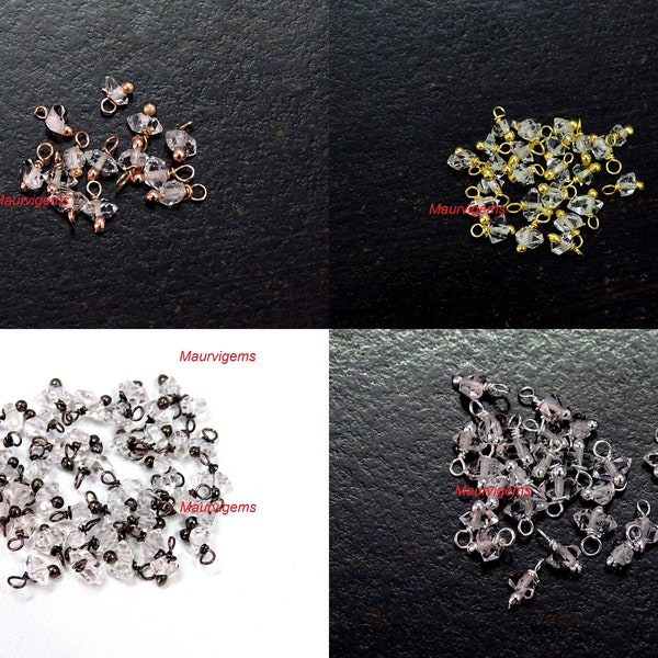 Herkimer Diamant Facettes Pépites brutes Perles lâches Fil Enveloppé Maille Charms Pendentifs pour Fabrication de bijoux faits à la main Ajouter sur l’or Argent Noir