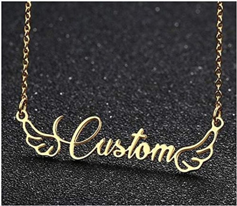 Birthday Gift Present Custom Necklace Initial Necklace Personalized Name Necklace Handmade Necklace Christmas Gift Wings Charm Necklace