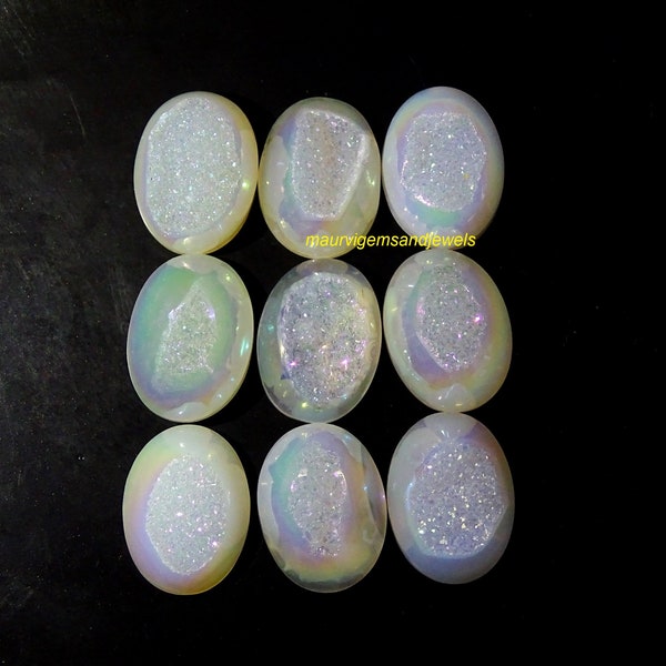 AB White Pearl Agate Drusy Cabochon Oval Shape Titanium Window Druzy Drusy Loose Stone Connector DIY Jewelry Making Supply 12x16 mm CAB Sale