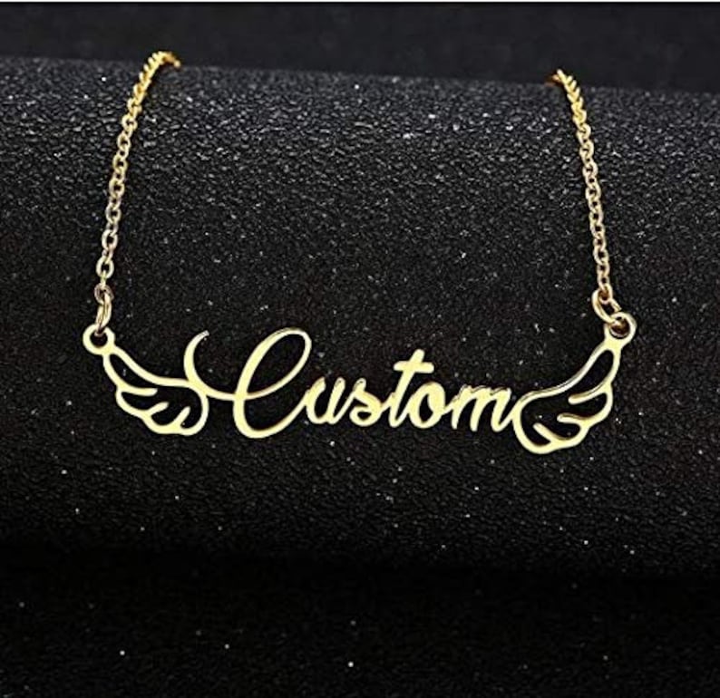 Birthday Gift Present Custom Necklace Initial Necklace Personalized Name Necklace Handmade Necklace Christmas Gift Wings Charm Necklace