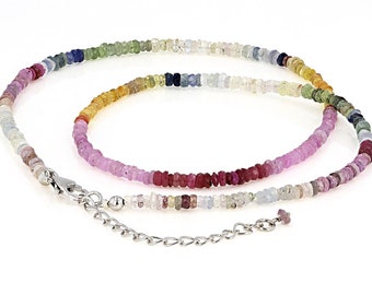 Multi Sapphire Necklace, Multicolor Sapphire Necklace, Rainbow Sapphire Necklace Gemstone Necklace Beaded Necklace Chakra Jewelry Gift Sale.