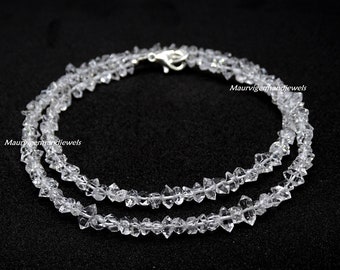 Herkimer Diamond Necklace, Herkimer Diamond Nuggets Beads Necklace, White Clear High Quality Herkimer Diamond Beads Women Necklace