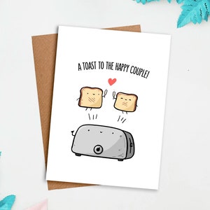 Un toast à la carte du couple heureux | Carte d’amour, Carte mignonne, Carte d’appréciation, Carte de jeu de mots, Carte de vœux, Cadeaux de mariage, Cartes de mariage, Jeux de mots