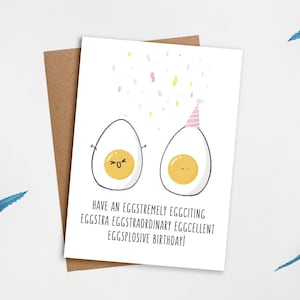 Eggstremely Eggciting Eggstra Eggstraordinary Eggcellent Eggsplosive Anniversaire! Carte mignonne, carte de voeux, carte d’anniversaire, carte d’amour, carte d’oeuf