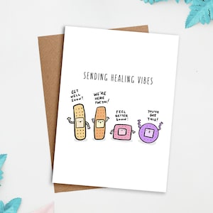 Envoyer healing vibes! Get Well Card, Carte de voeux, Carte de guérison, Carte d’amour, Bandaid, Carte réfléchie