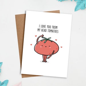 Je t'aime de ma carte de tomates | Carte amour, carte mignonne, carte de la Saint-Valentin, carte d'anniversaire, carte de jeu de mots nourriture, carte de remerciement, jeux de mots